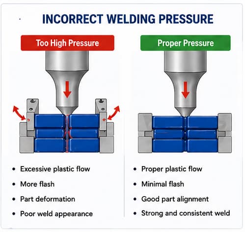 incorrect welding pressure in ultrasonic welding