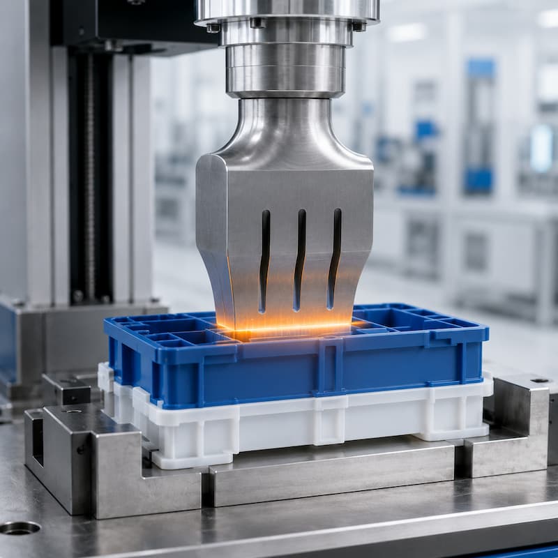 plastic-melting-during-ultrasonic-welding-process Plastic melting at the joint area during ultrasonic welding process