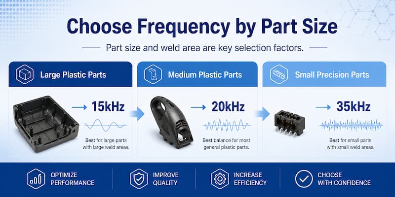 How to choose ultrasonic welding frequency by plastic part size and weld area