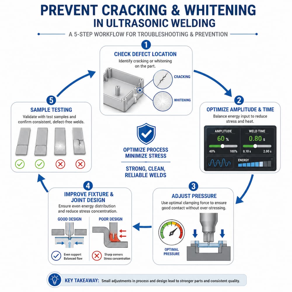 How to Prevent Cracking and Whitening in Ultrasonic Welding Five-step process for preventing plastic cracking and stress whitening in ultrasonic welding