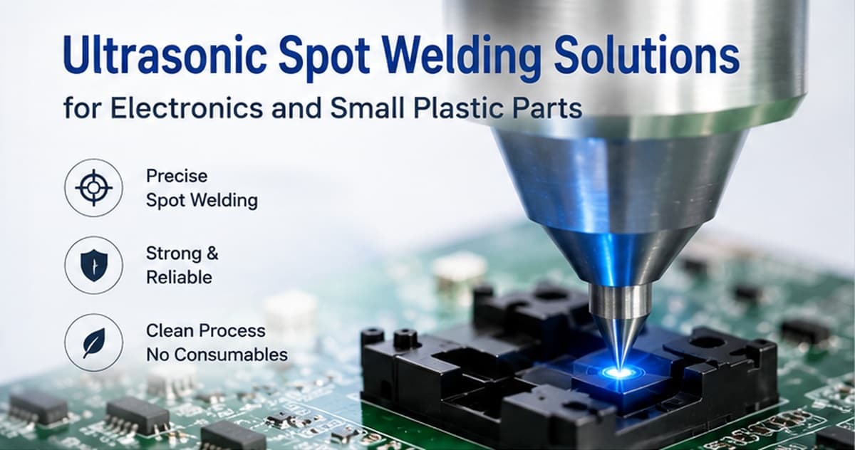 UUltrasonic spot welding equipment joining a small electronic plastic housing